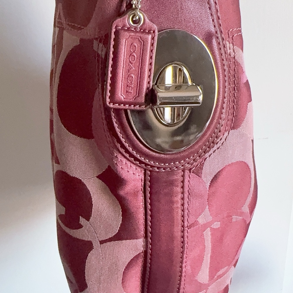 Coach Signature Hobo Shoulder Bag in Pink and Burgundy - Picture 9 of 16